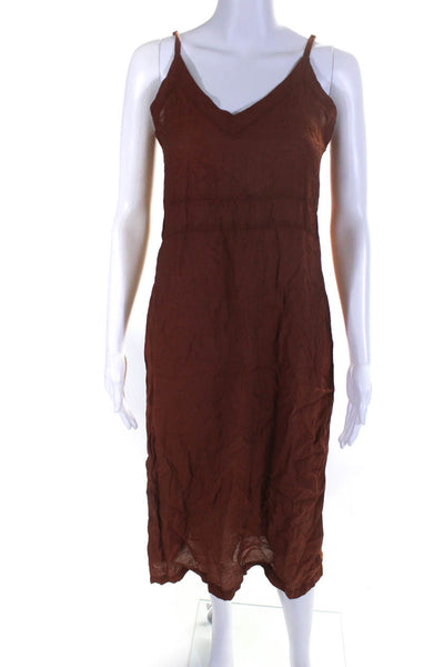 Lacausa Womens V Neck Spaghetti Strap Midi Sheath Dress Tan Brown Size XS