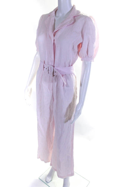 Faithfull The Brand Womens Collared Belted Short Sleeve Jumpsuit Pink Size 2