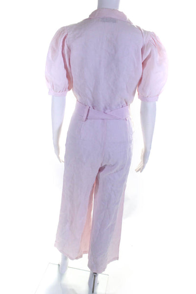 Faithfull The Brand Womens Collared Belted Short Sleeve Jumpsuit Pink Size 2