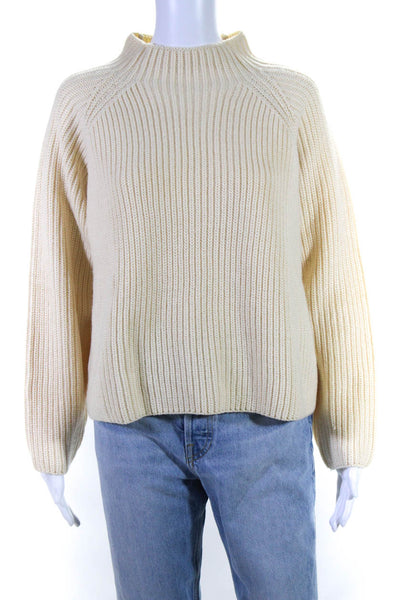 Zara Womens Pullover Mock Neck Ribbed Oversized Sweater White Size Medium