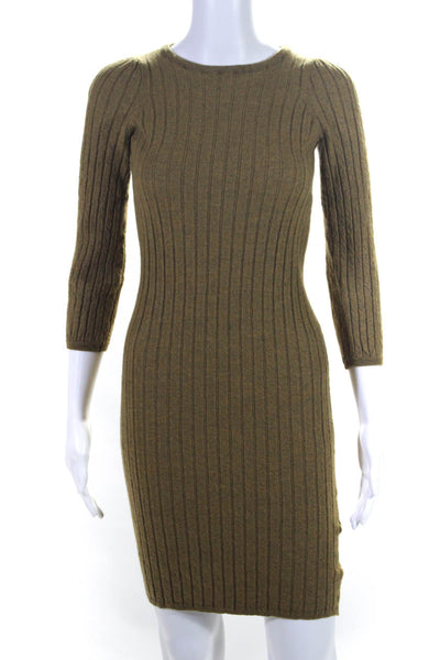 Demylee Womens Long Sleeve Ribbed Knit Crew Neck Sweater Dress Brown Size XS