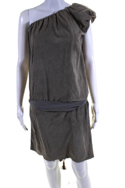 Brunello Cucinelli Womens Silk One Shoulder Belted Dress Gray Size EUR 44