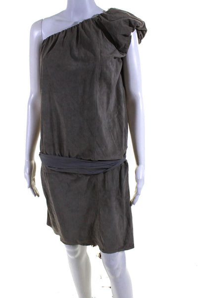 Brunello Cucinelli Womens Silk One Shoulder Belted Dress Gray Size EUR 44