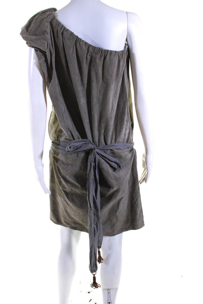 Brunello Cucinelli Womens Silk One Shoulder Belted Dress Gray Size EUR 44