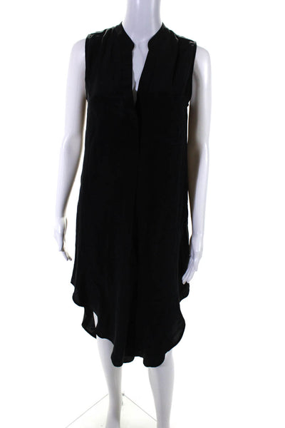 Otte Womens 100% Silk V Neck Sleeveless High Low Midi Tank Dress Black Size P