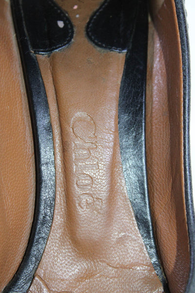 Chloe Womens Leather Double D Ring High Block Heel Pumps Black Size 5US 35EU