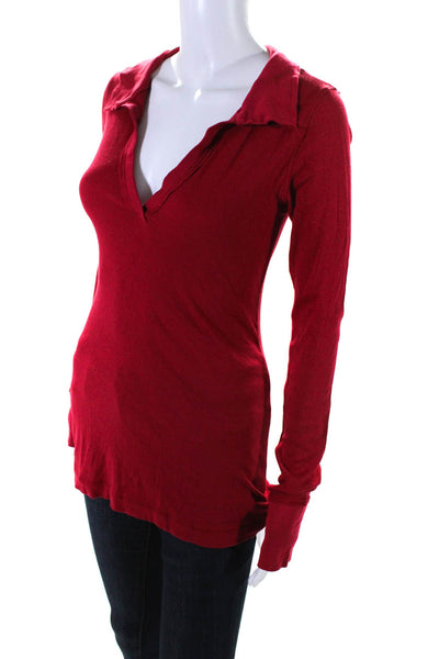 Crown Jewel Womens Long Sleeves Collared Shirt Red Cotton Blend Size Medium