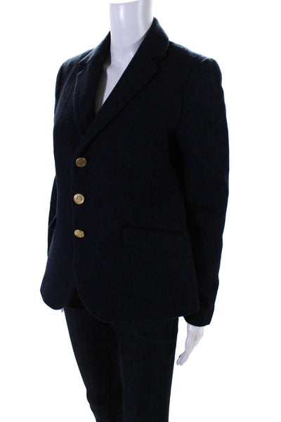 Talbots Womens V-Neck Notch Collar Long Sleeve Three Button Blazer Navy Size 4
