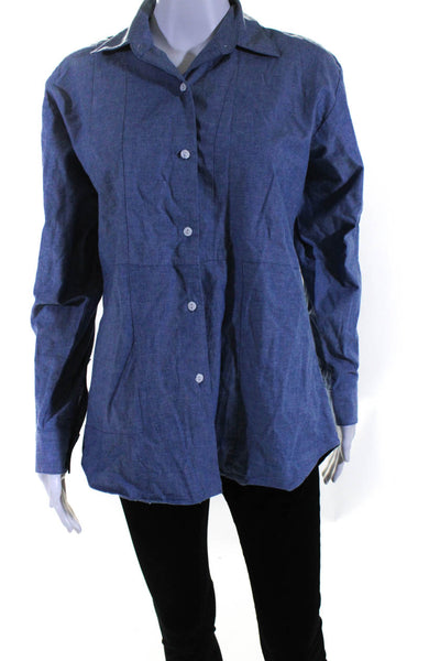 KT x T/Shirt Womens Cotton Chambray Collared Button Up Blouse Top Blue Size S