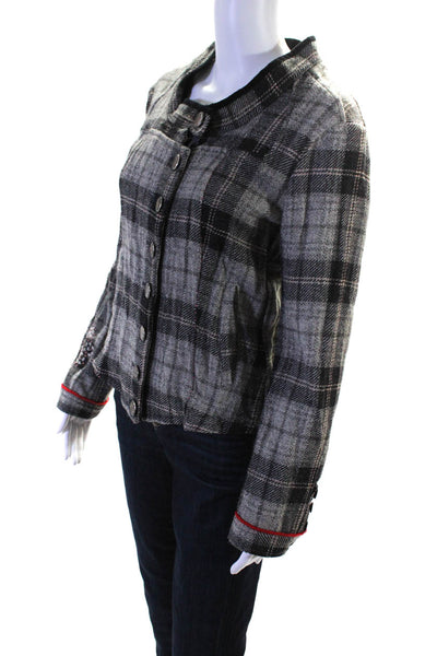 Marithe Francois Girbaud Womens Wool Metallic Plaid Print Jacket Gray Size 29