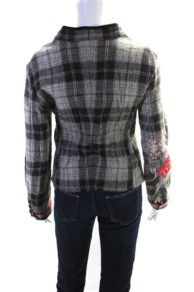 Marithe Francois Girbaud Womens Wool Metallic Plaid Print Jacket Gray Size 29