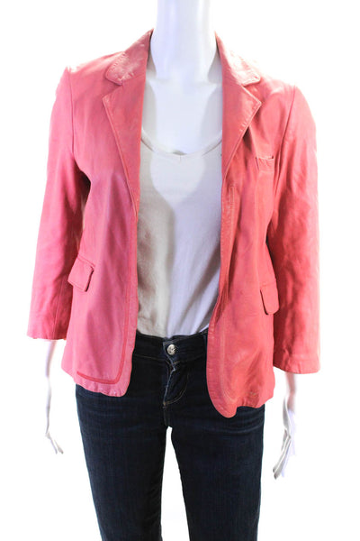 Marni Womens Faux Leather Notched Lapel Open Blazer Jacket Salmon Pink Size 42