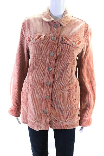 Free People Womens Cotton Corduroy Long Sleeve Button Up Jacket Orange Size S