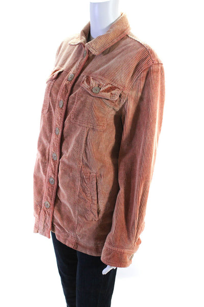 Free People Womens Cotton Corduroy Long Sleeve Button Up Jacket Orange Size S