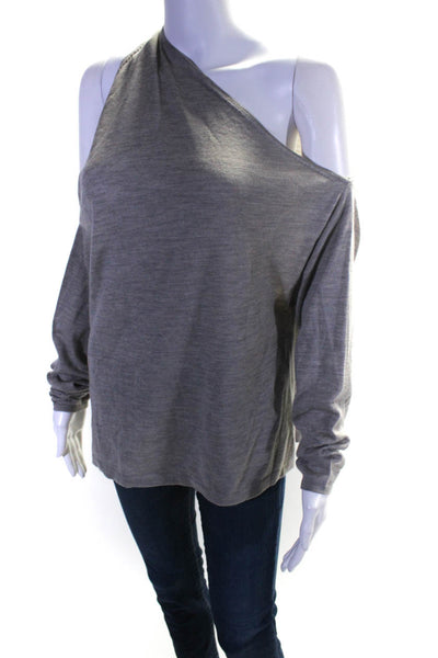 Dion Lee Womens Cut Out One Shoulder Long Sleeves Sweater Gray Wool Size 4