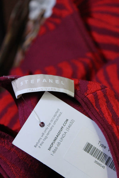 Stefanel Womens Knit Keyhole Back Short Sleeve Sheath Dress Red Purple Size S
