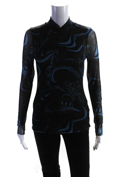 Ted Baker London Womens Mesh Knit Long Sleeve Turtleneck Top Black Blue Size 2