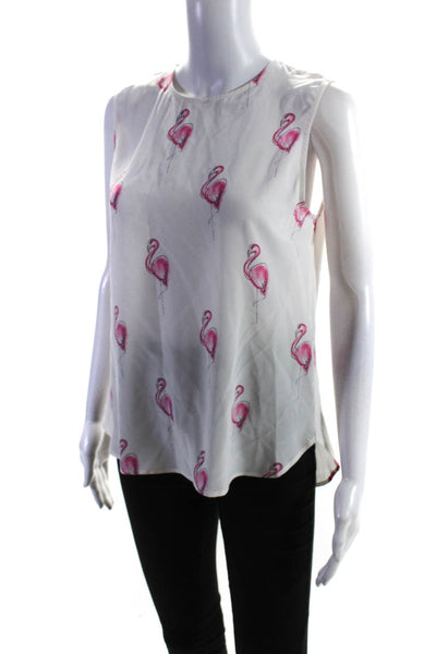 Equipment Femme Womens Silk Graphic Print Sleeveless Tank Blouse White Size S