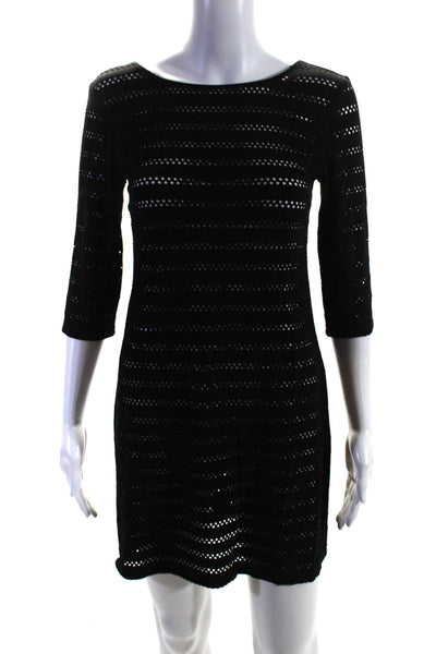 Only Hearts Womens Mesh Textured Long Sleeve Midi Pullover Dress Black Size M