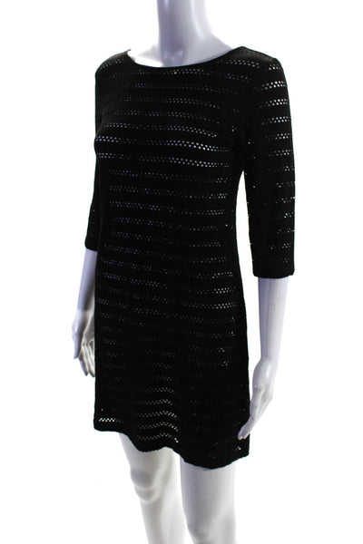 Only Hearts Womens Mesh Textured Long Sleeve Midi Pullover Dress Black Size M