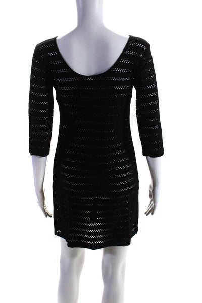 Only Hearts Womens Mesh Textured Long Sleeve Midi Pullover Dress Black Size M