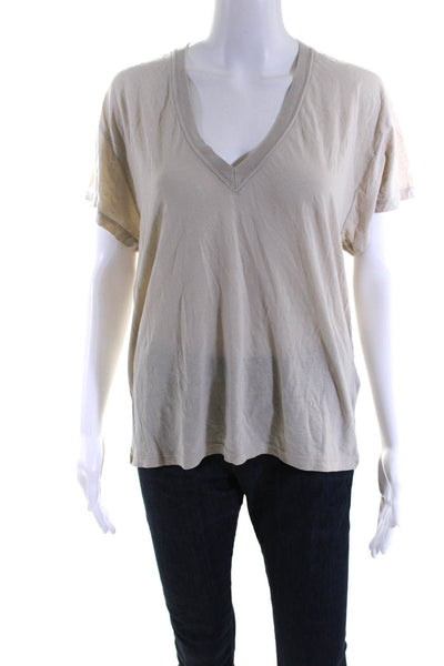 IRO Womens Ponie Cap Sleeve V Neck Top Tee Shirt Beige Cotton Size Small
