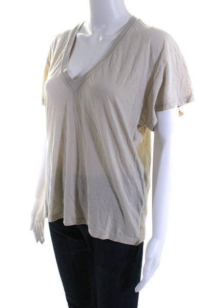 IRO Womens Ponie Cap Sleeve V Neck Top Tee Shirt Beige Cotton Size Small