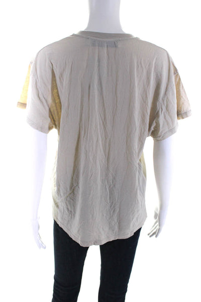 IRO Womens Ponie Cap Sleeve V Neck Top Tee Shirt Beige Cotton Size Small