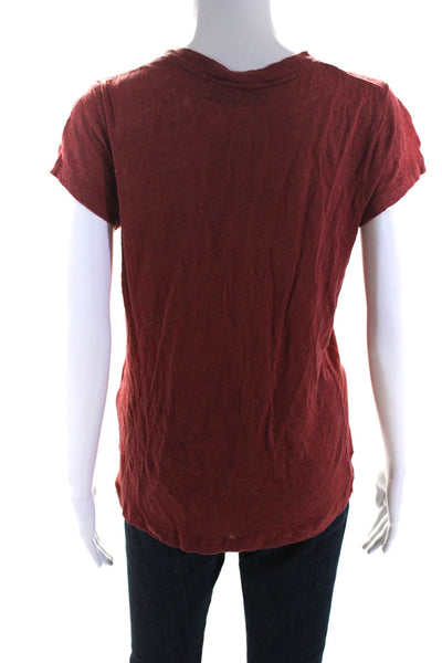 IRO Womens Rodeo V Neck Cap Sleeve Knit Top Tee Shirt Red Linen Size Small