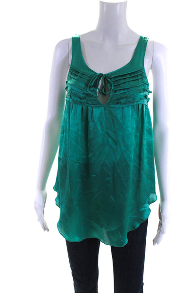 Calypso Saint Barth Womens Pleated Satin Ruffle Tank Top Blouse Green Silk XS