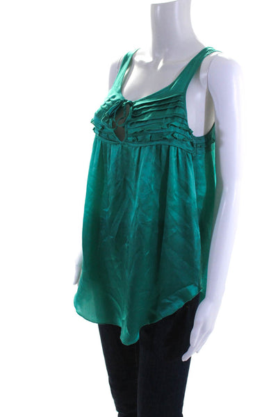 Calypso Saint Barth Womens Pleated Satin Ruffle Tank Top Blouse Green Silk XS