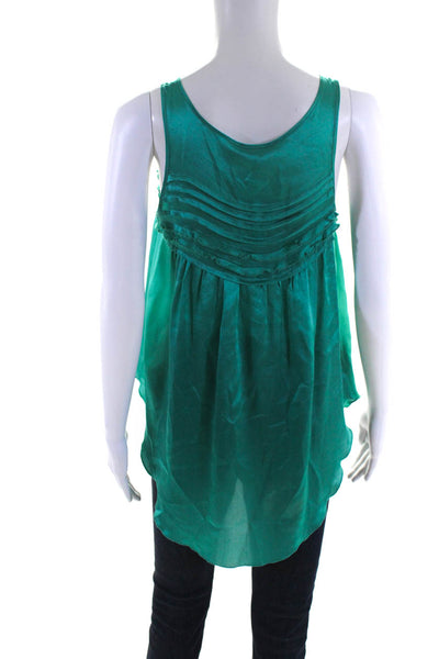 Calypso Saint Barth Womens Pleated Satin Ruffle Tank Top Blouse Green Silk XS