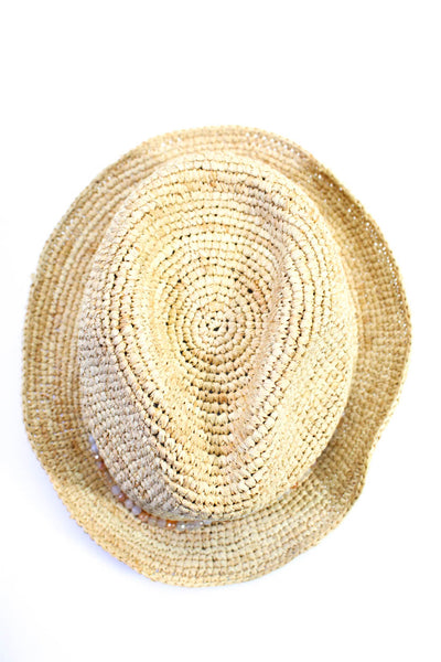 Hat Attack Womens Woven Straw Beaded Strap Sun Hat Beige Size OS