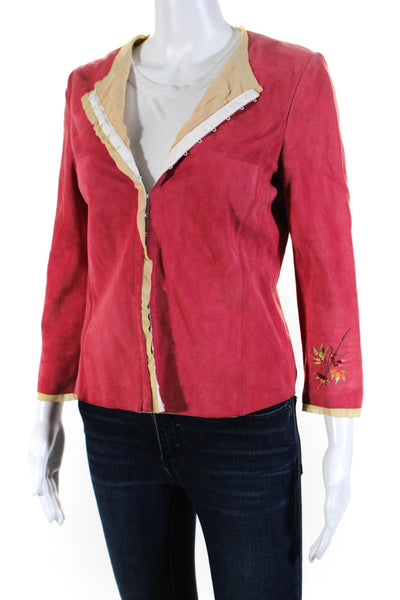 Kenzo Jungle Womens Suede Mesh Trim Hook Front Closure Jacket Red Size 38