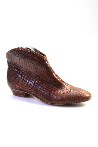 Cynthia Vincent Womens Snakeskin Embossed Leather Ankle Boots Brown Size 7.5