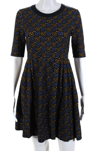 Missoni Womens Wool Abstract Pattern 3/4 Sleeve A-Line Short Dress Blue Size 40