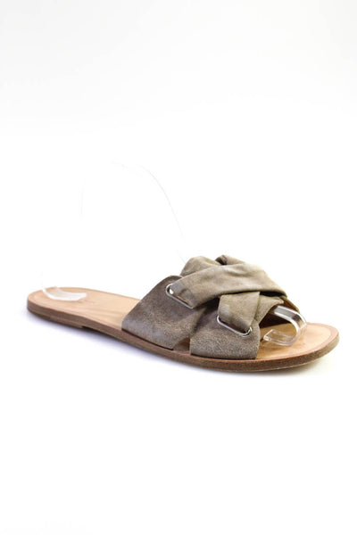 Rag & Bone Womens Suede Crossed Strap Flat Slip On Slides Sandals Taupe Size 9