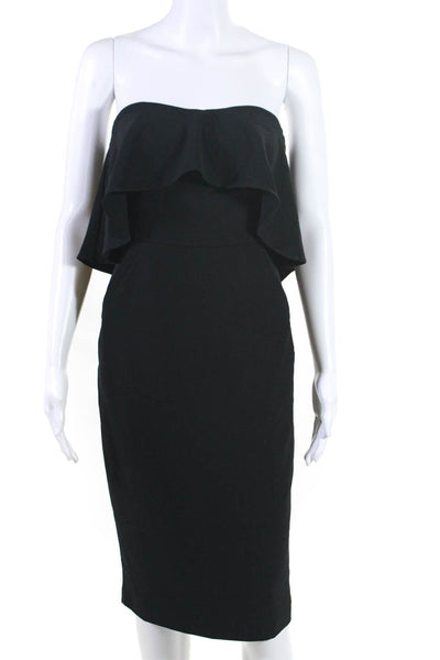 Chelsea28 Womens Ruffled Strapless Crepe Knee Length Sheath Dress Black Size 2