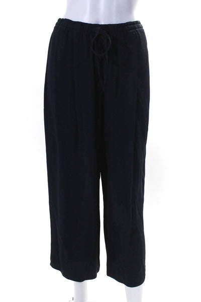 Vince Womens Crepe Elastic Waist Wide Leg High Riser Pants Navy Blue Size S