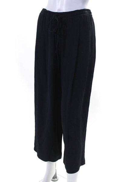 Vince Womens Crepe Elastic Waist Wide Leg High Riser Pants Navy Blue Size S