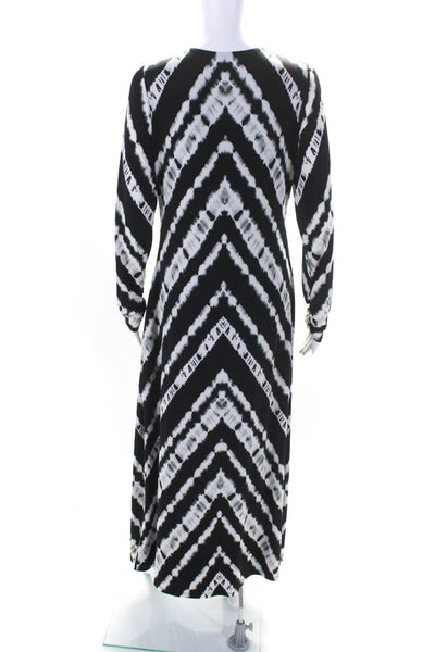 AFRM Womens Striped V-Neck Long Sleeve Ruched Slit Maxi Dress Black Size XL