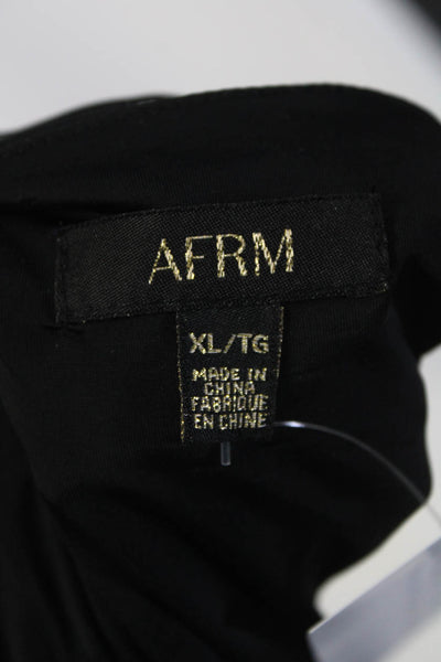 AFRM Womens Striped V-Neck Long Sleeve Ruched Slit Maxi Dress Black Size XL