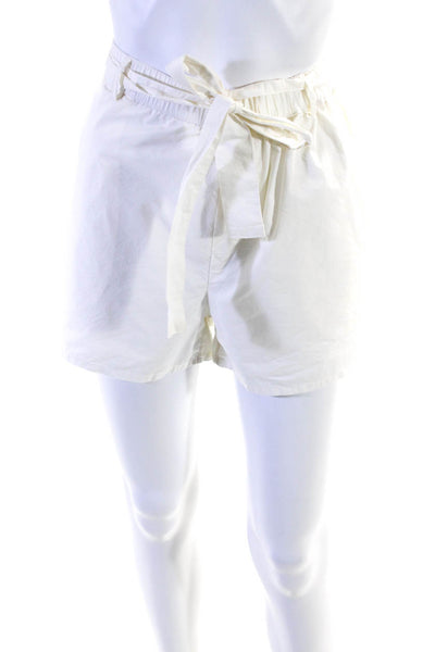 Sundays Womens Cotton Elastic Waist Pull On Belted Wide Leg Shorts White Size S