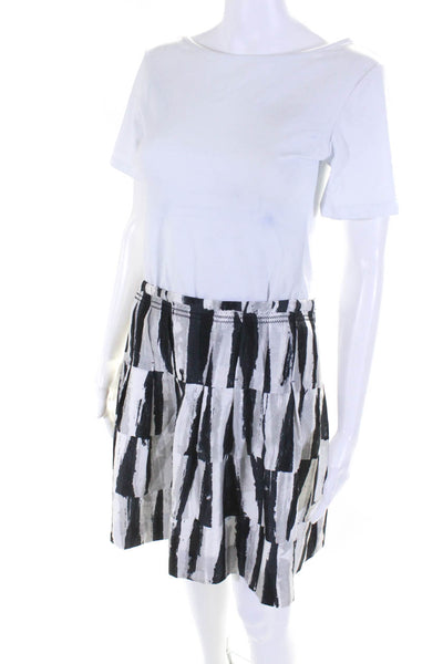 Pringle of Scotland Womens Side Zip Striped Silk Skirt White Gray Size Small