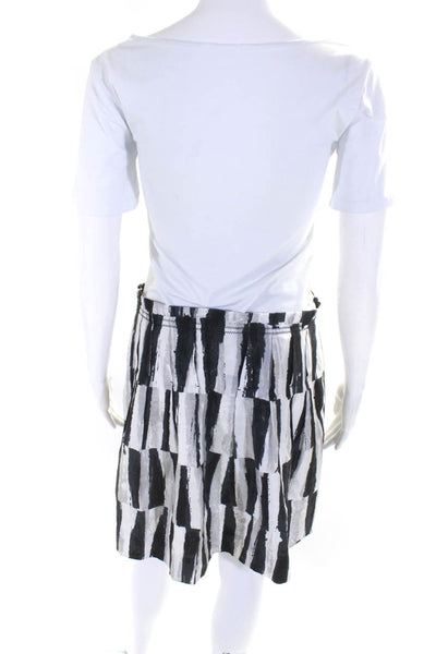 Pringle of Scotland Womens Side Zip Striped Silk Skirt White Gray Size Small