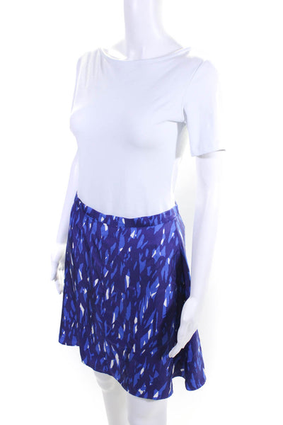 Balenciaga Womens Silk Abstract Print Zip Up Knee Length Skirt Blue Size 40 M