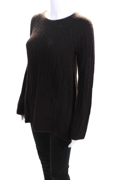 The Row Womens Ribbed Knit Round Neck Long Sleeve Pullover Sweater Brown Size S