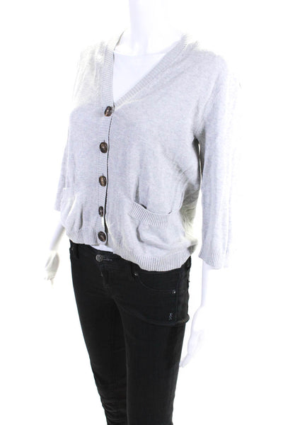 Chloe Womens Cotton V-Neck 3/4 Sleeve Button Up Cardigan Sweater Gray Size S
