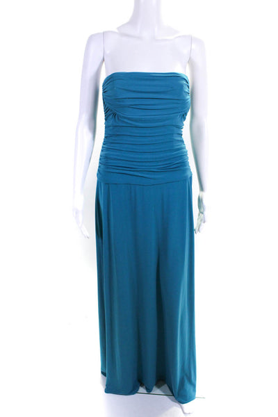 Laundry by Shelli Segal Womens Zipped Ruched Sleeveless Maxi Dress Blue Size 10