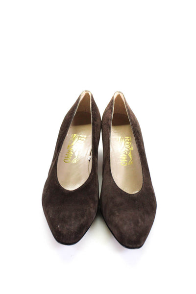 Salvatore Ferragamo Women's Pointed Toe Cone Heels Suede Pumps Brown Size 10